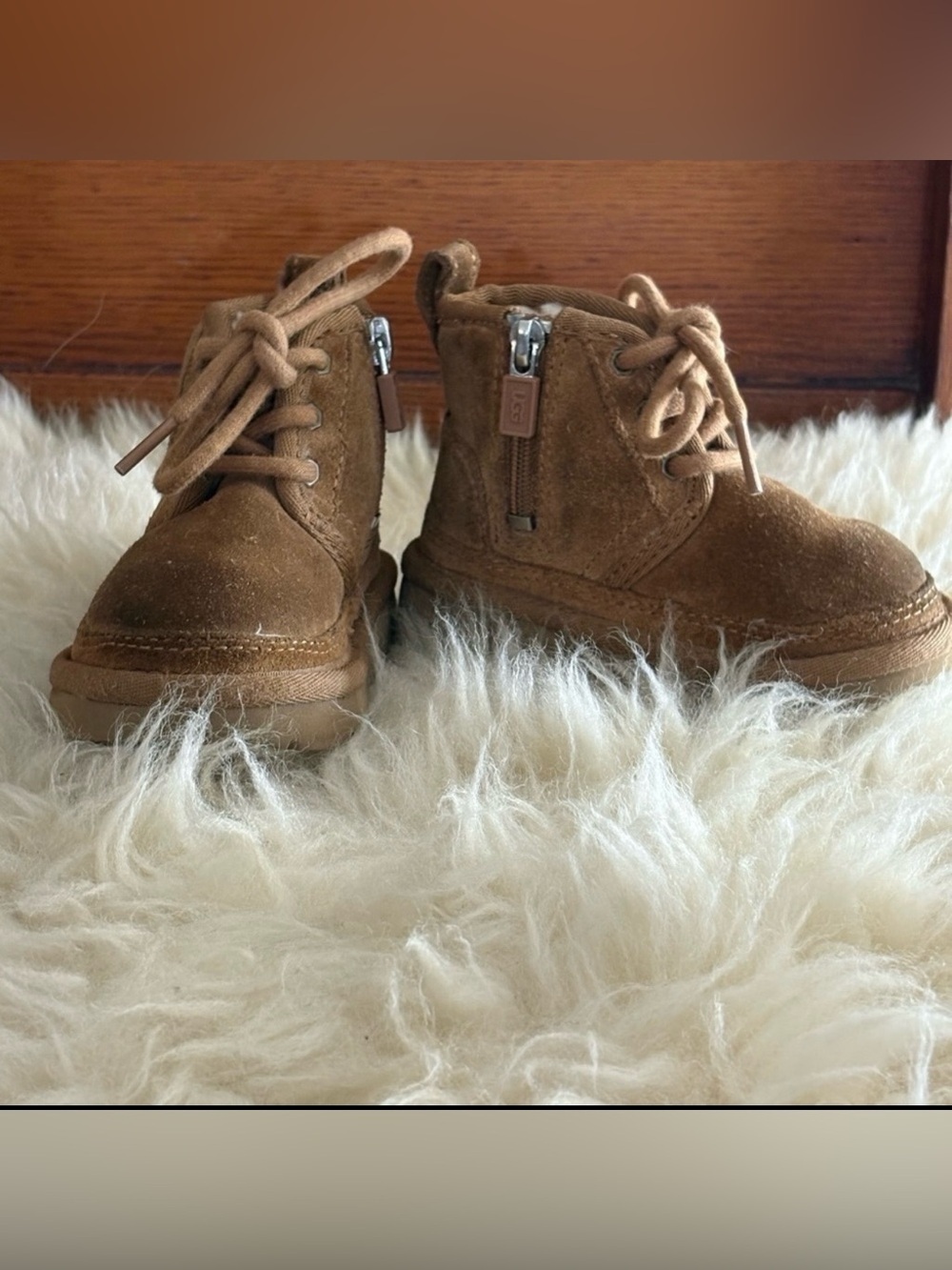 UGG Kids ‘Neumel II’ Brown Suede Sherpa Side Zip Winter Boots